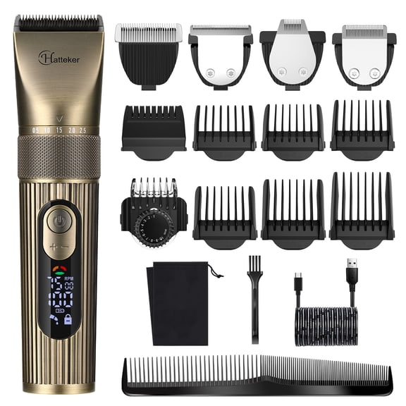 HATTEKER Professional Hair Clipper Kit 3-in-1 Hair Trimmer, T-blade & Detailer with Digital Display