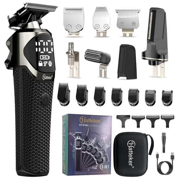HATTEKER 8 IN 1 Beard Trimmer Kit Professional Hair Clipper Electric Razor for Men