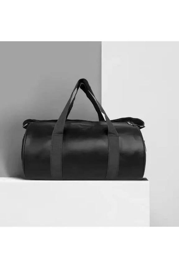 Duffel Leather Gym Bag,Shoulder Bag for Men & Women with Shoe Compartment (Black) Gym Bag