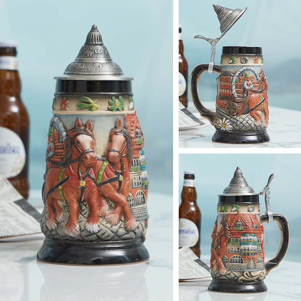 Vintage HAUCOZE Beer Stein Mug German Hunting Stanley Viking Tankard W/out  LID