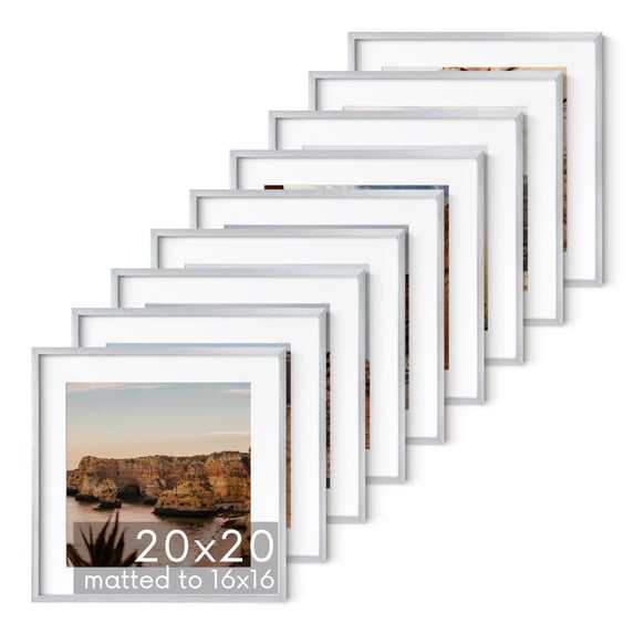 HAUS AND HUES 20x20 Silver Metal Picture Frame Matted to 16x16 - Features Premium Aluminum & Hanging Hardware, Shatterproof Plexiglass - Ideal for Home, Room, Office (20x20 in, Silver, Set of 9)