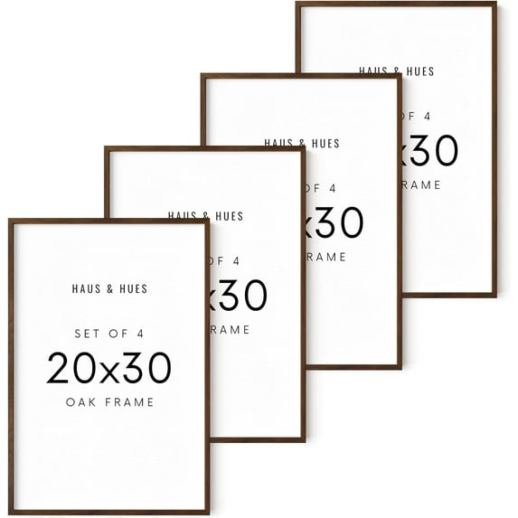 HAUS AND HUES 20x30 Picture Frames Set of 4 - Poster Frames 20x30, 20x30 Inch Frames, Poster Frames 20 X 30 Inches, 20 X 30 Wood Frames, 20x30 Photo Gallery Wall Frame Set (Walnut Frame)
