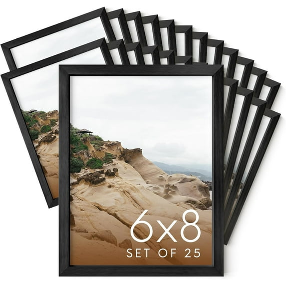 HAUS AND HUES 6x8 Black Metal Picture Frames - Black 6x8 Photo Frames - Features Premium Aluminum, Vertical Hanging, Easel Back for Tabletop, Home, Office (6x8 in, Black, Set of 25)