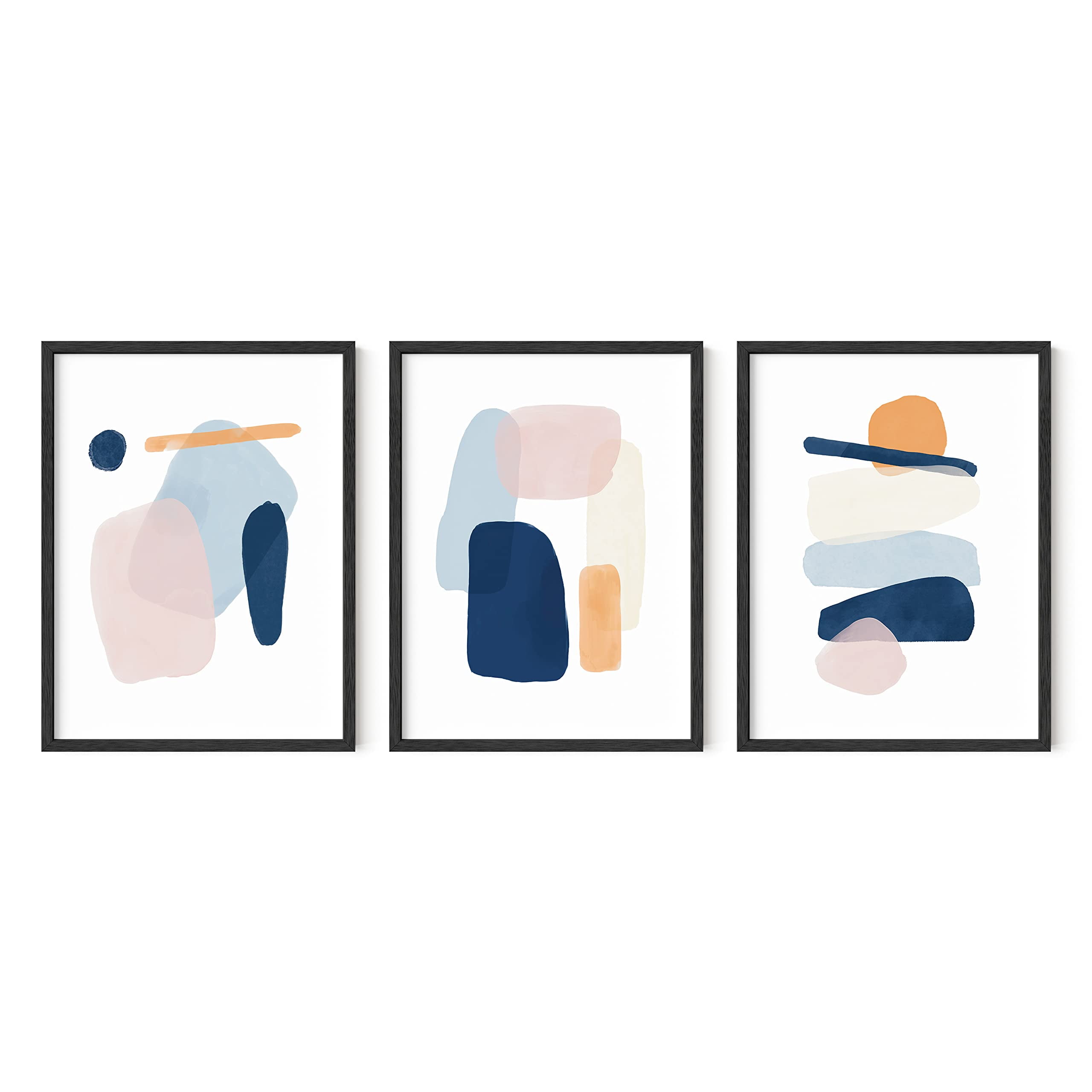 Set of 3 Abstract Painted Pastel Posters with Black Frames