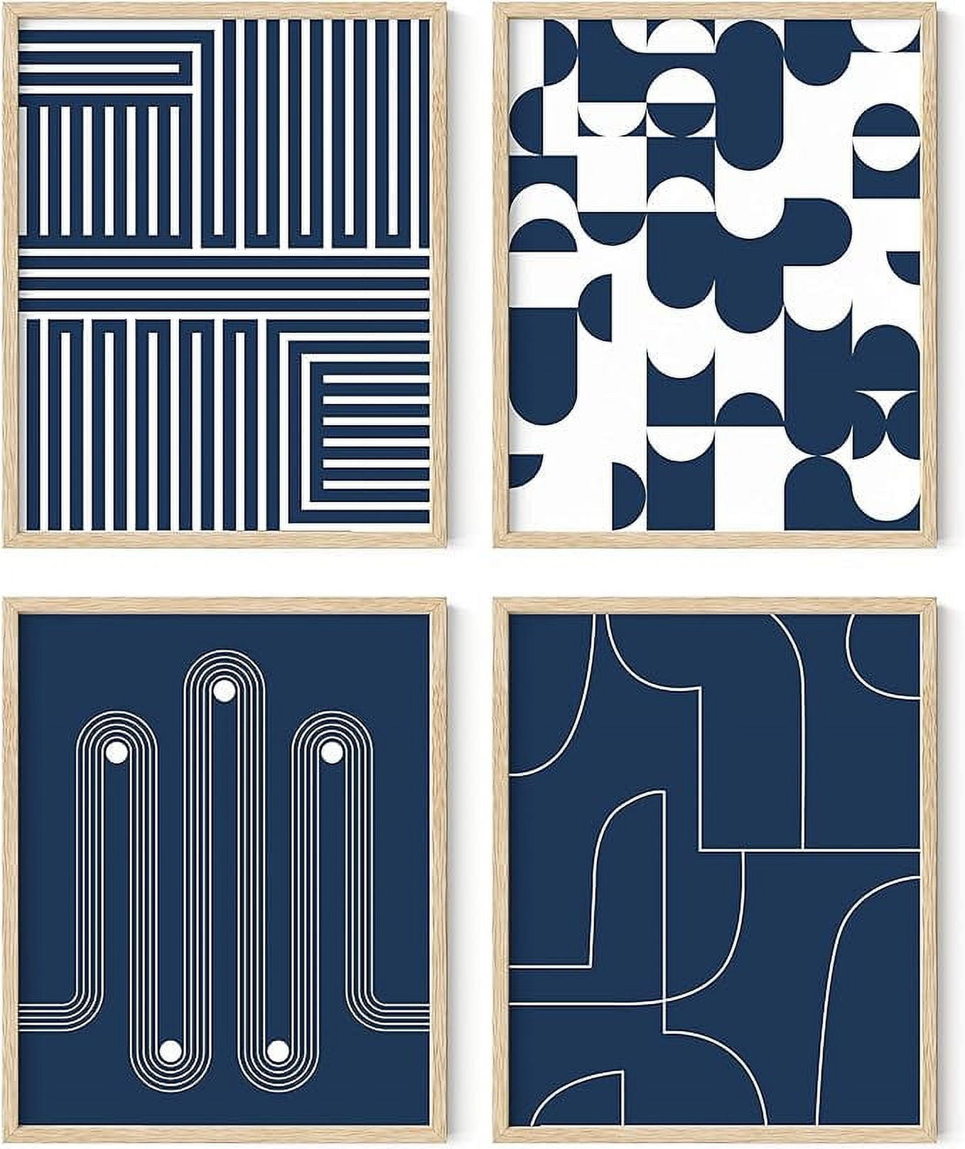 Navy and White Geometric Abstract Art Poster Set