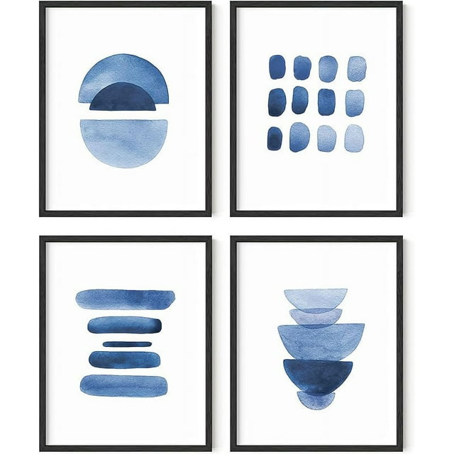 HAUS AND HUES Abstract Blue Art Set of 4 Framed Wall Art Set