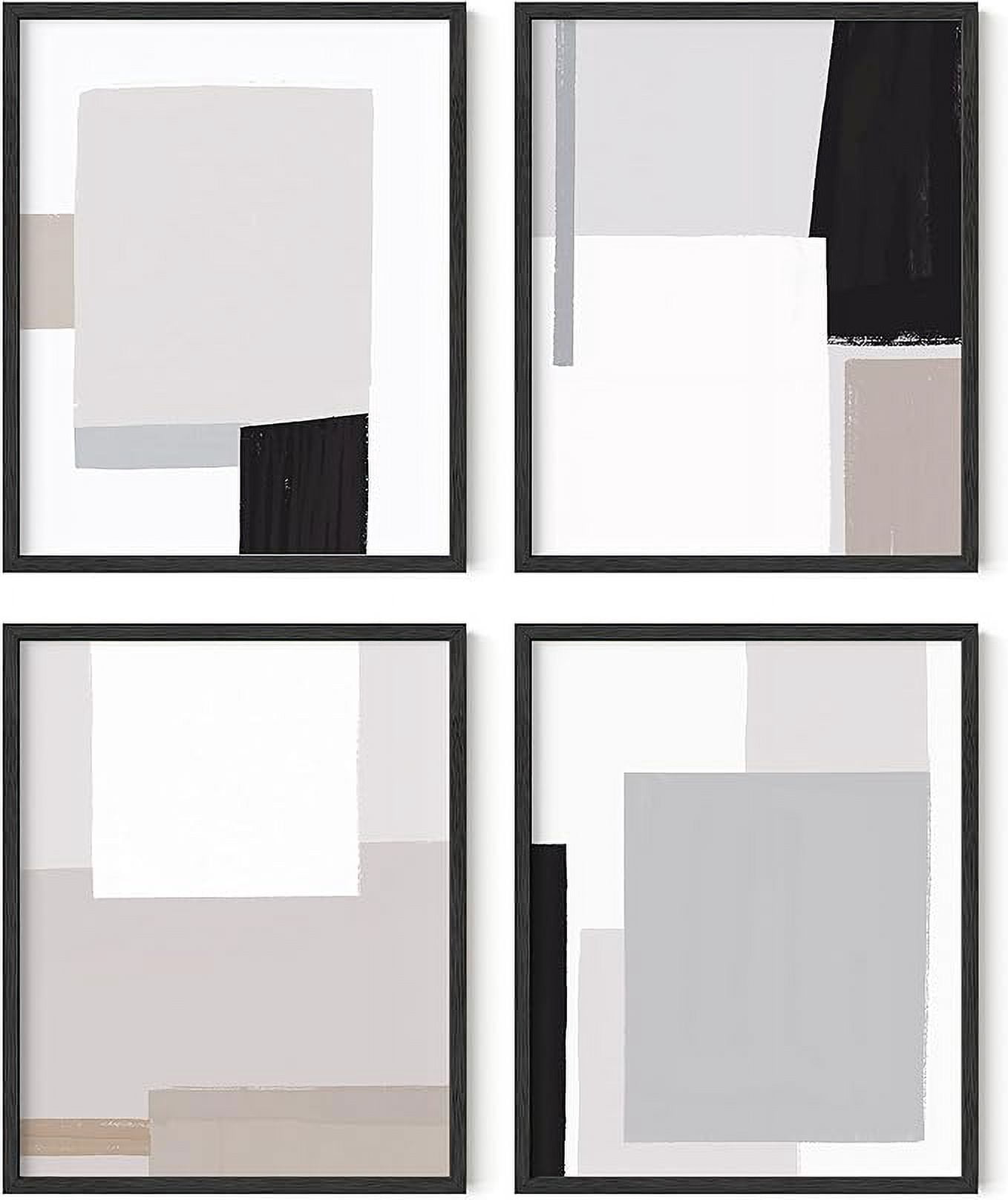 HAUS AND HUES Abstract Minimalist Wall Art Set of 4 - White and Grey ...