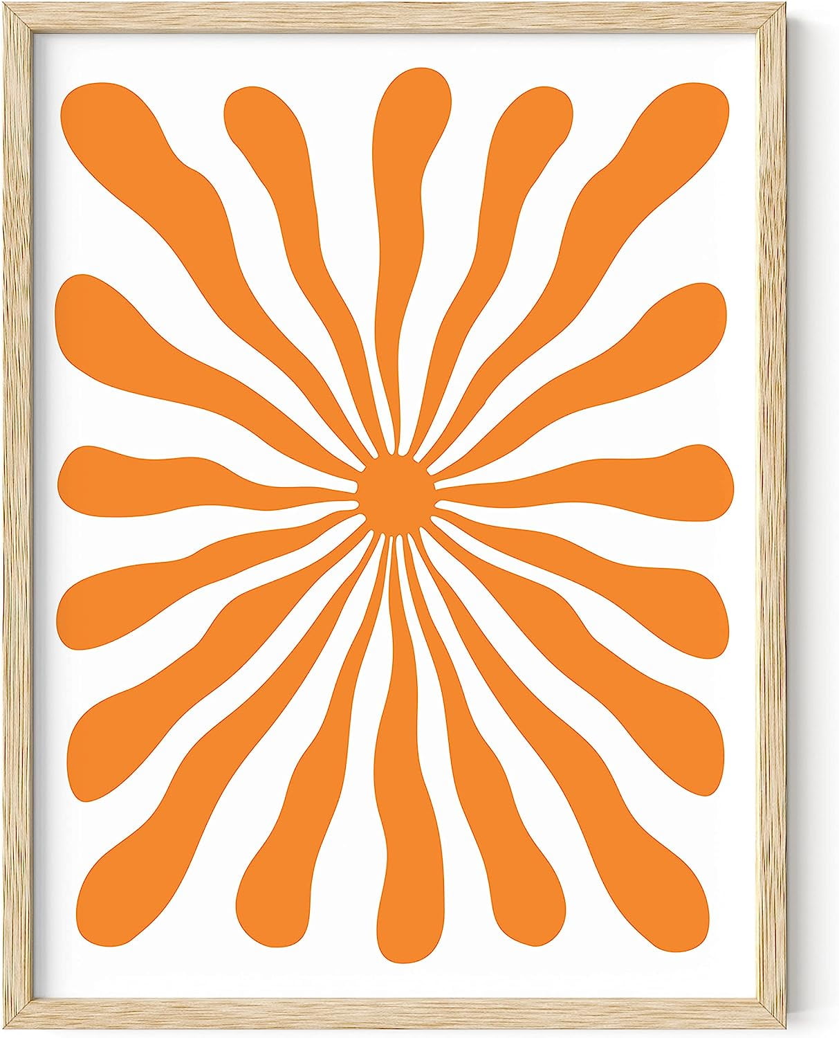 Abstract Orange Sunburst Canvas Art with Beige Frame, 12x16