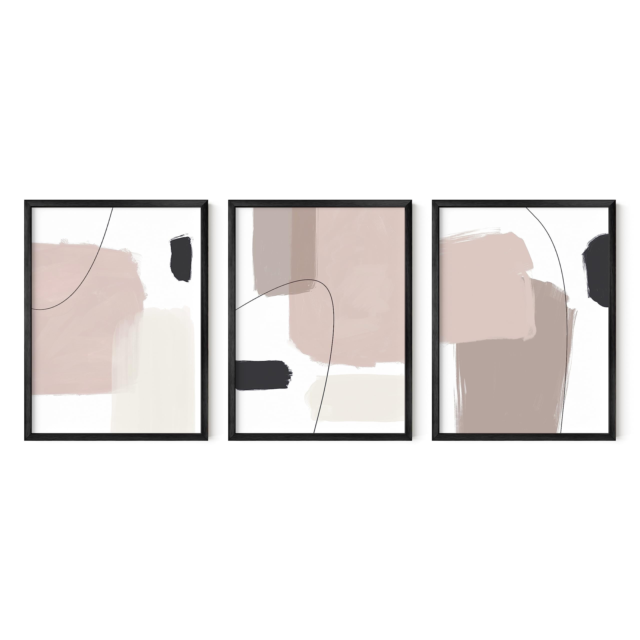 Set of 3 Neutral Abstract Canvas Wall Art 12x16