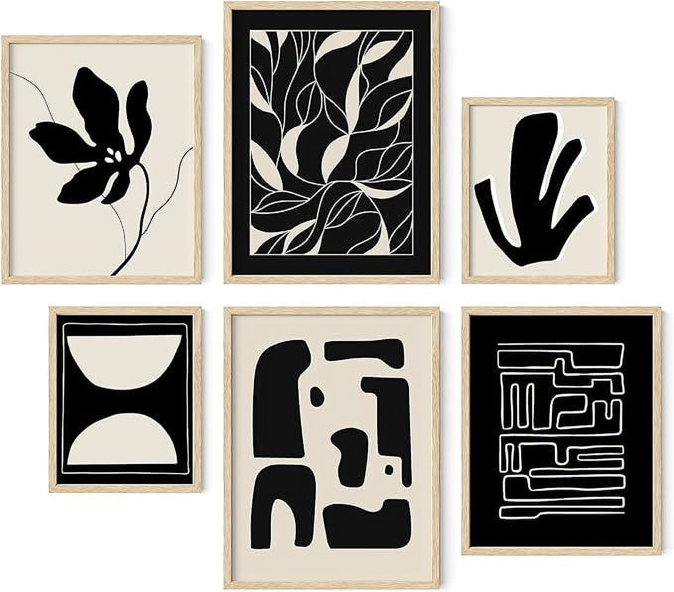 Beige and Black Abstract Mid-Century Modern Wall Art Set