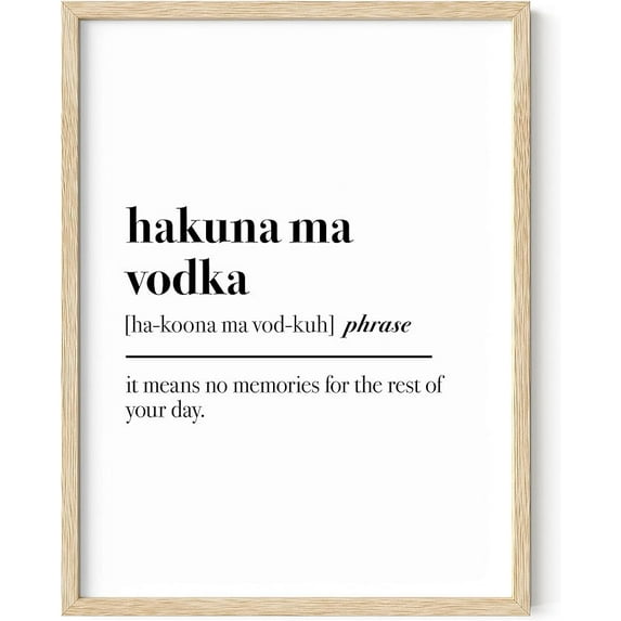 HAUS AND HUES Alcohol Poster Funny Wall Decor for Bar - Drink Wall Art for Bar Designs, Funny Home Decor Vodka Art, Alcohol Home Decor, Bar Decorations for Home Hakuna Ma Vodka (Framed Beige, 12x16)