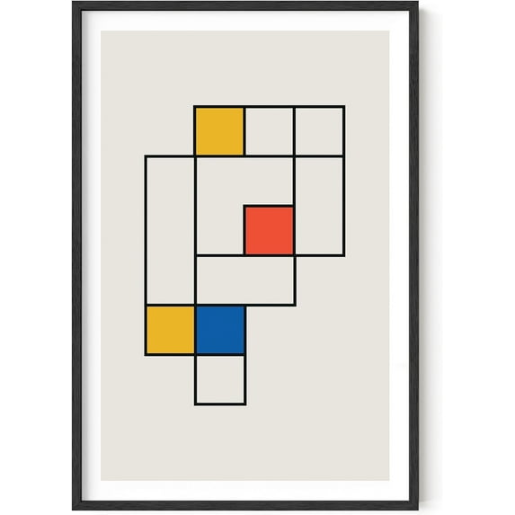 HAUS AND HUES Bauhaus Modern Mid Century Wall Art Print - Geometric Wall Art, Abstract Art Prints, Mid Century Wall Decor, Modern Multi Squares Art Print Individual (Framed Black 24x36)