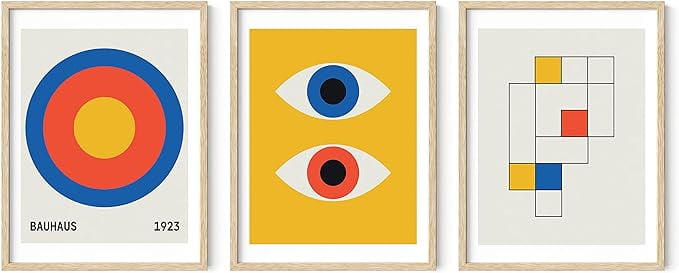 Bauhaus Abstract Geometric Art Set in Beige Frame, 12x16