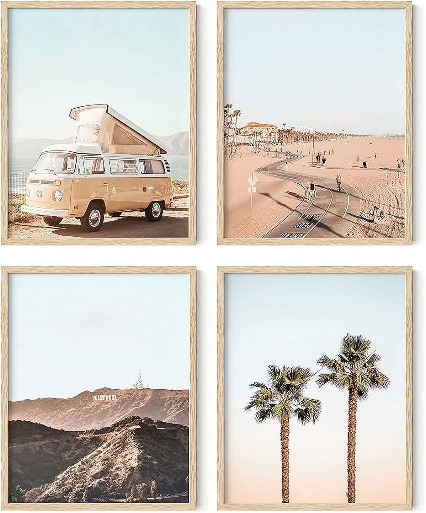 Beige Framed Coastal Beach Art Prints Set of 4