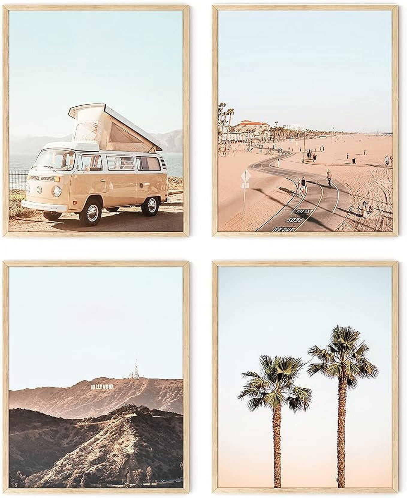 Beige Framed Coastal Beach Art Prints Set of 4