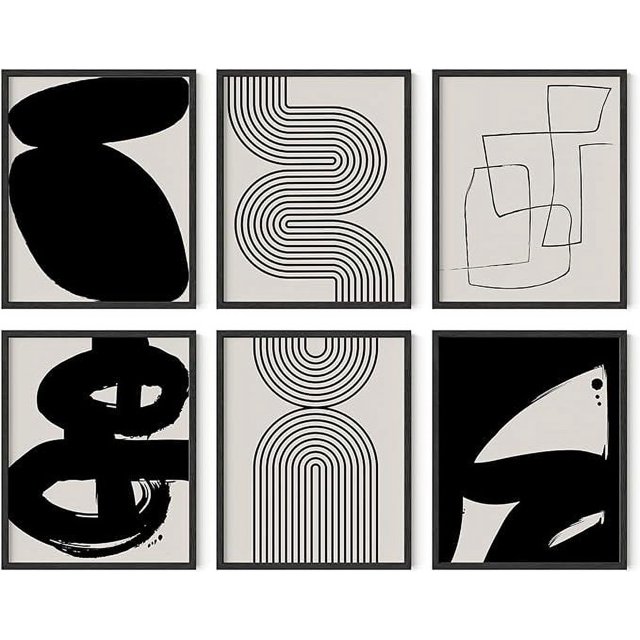 HAUS AND HUES Black Abstract Painting Aesthetic Wall Art Set of 6
