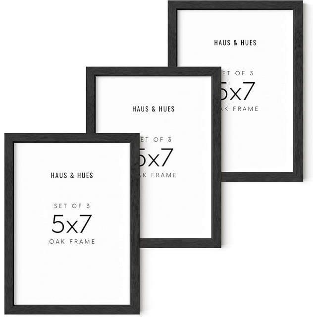 HAUS AND HUES Black Picture Frames 5x7 Set of 3 5x7 Frames for Pictures, Black Photo Frames