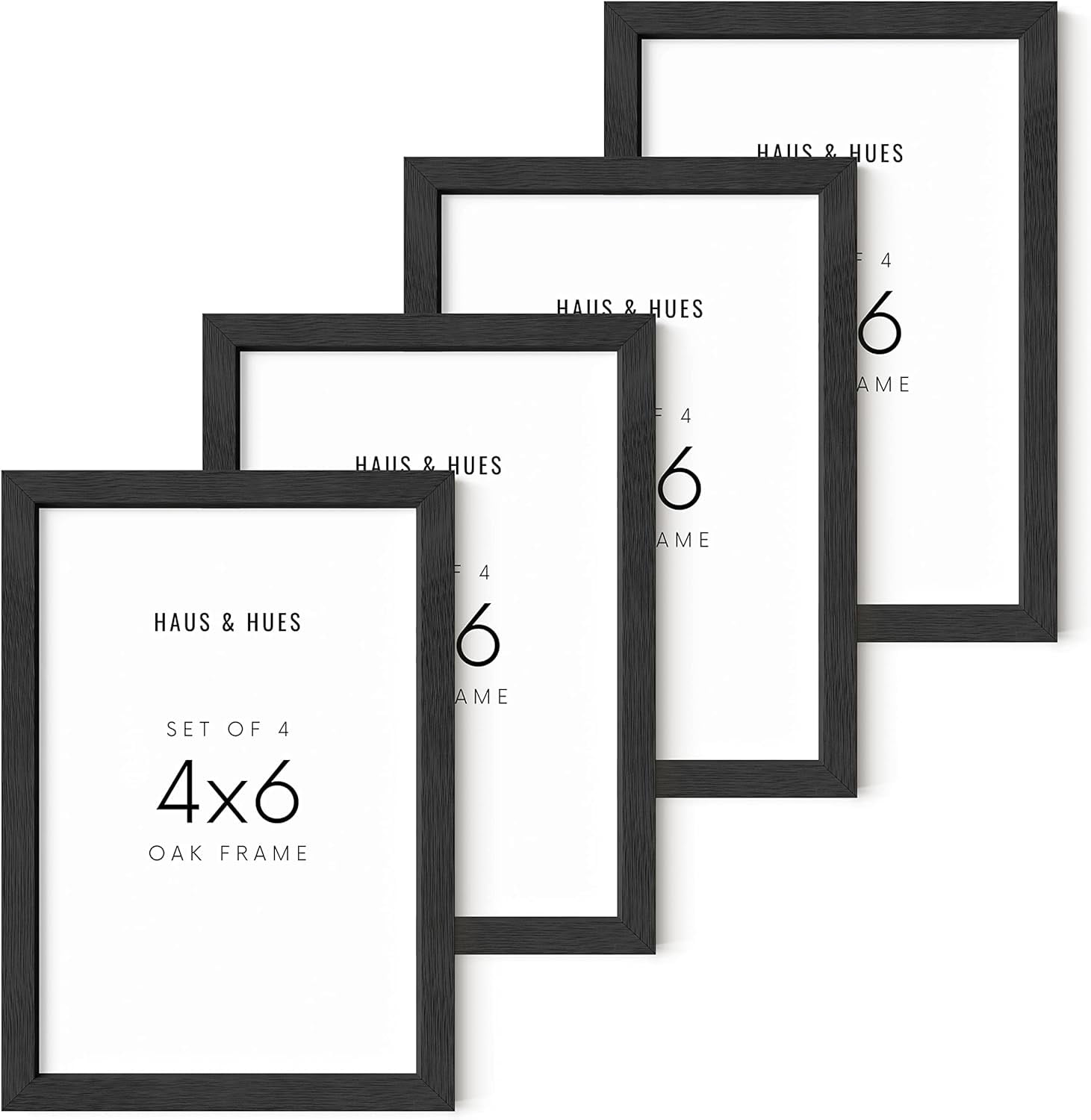 HAUS AND HUES Black Solid Oak 4x6 Picture Frame for Wall or Tabletop Set of 4 Wooden Picture