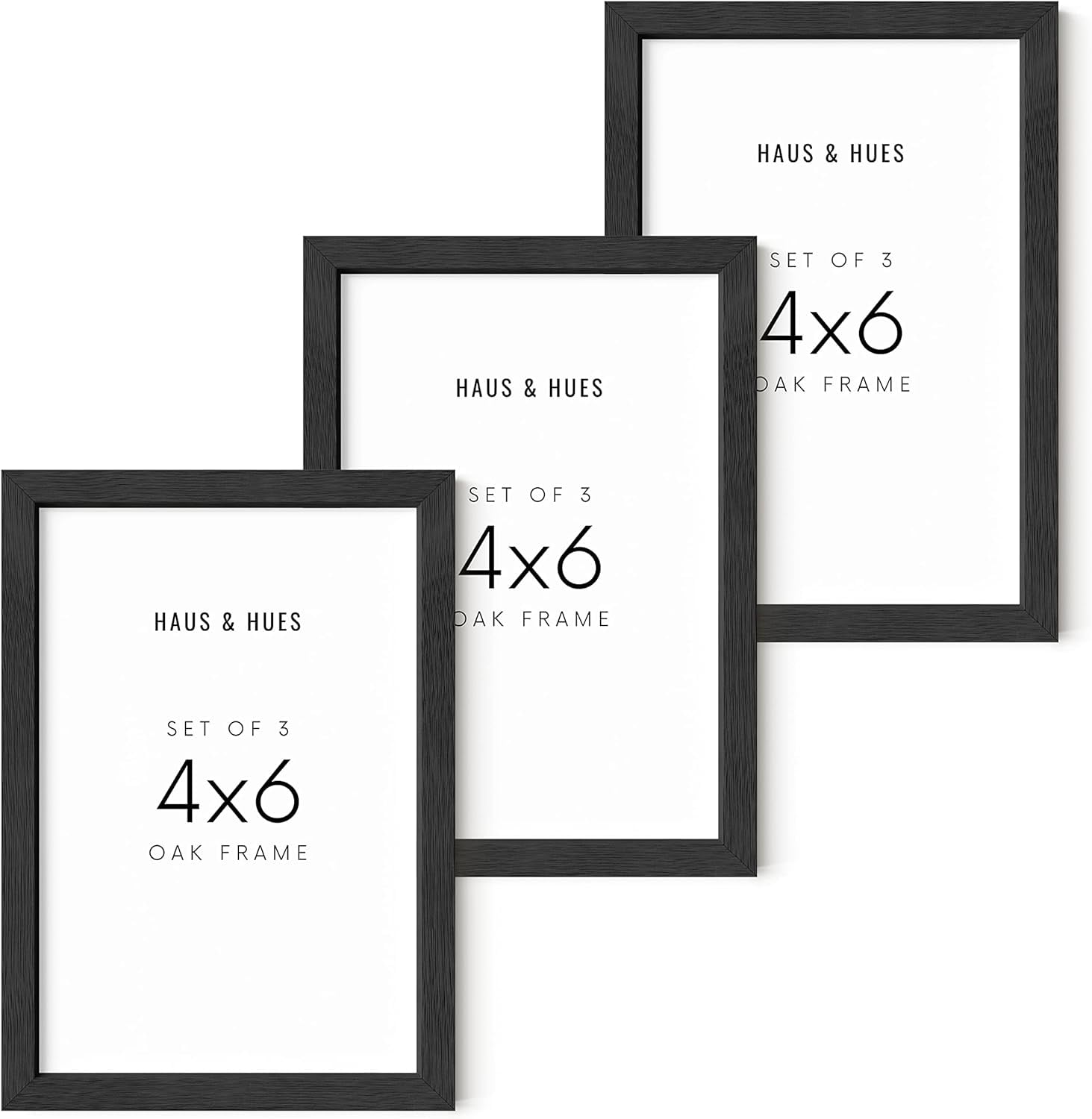 HAUS AND HUES Black Solid Oak Wall or Tabletop 4x6 Picture Frames Set