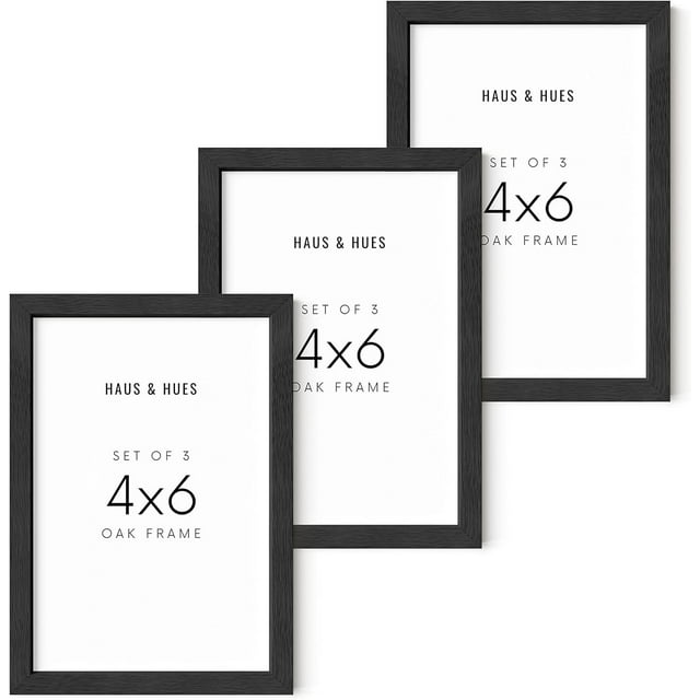 HAUS AND HUES Black Solid Oak Wall or Tabletop 4x6 Picture Frames Set