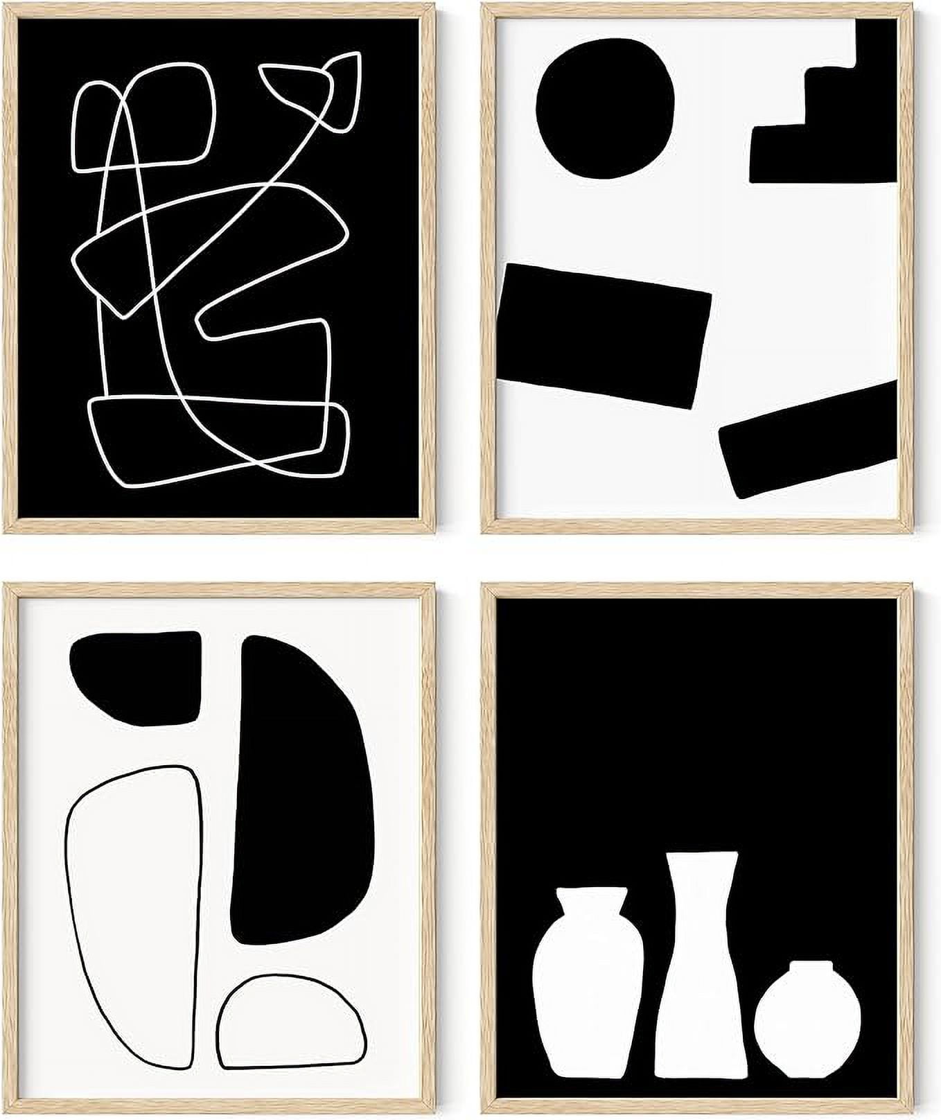 8x10 Beige Framed Black and White Abstract Geometric Wall Art Set