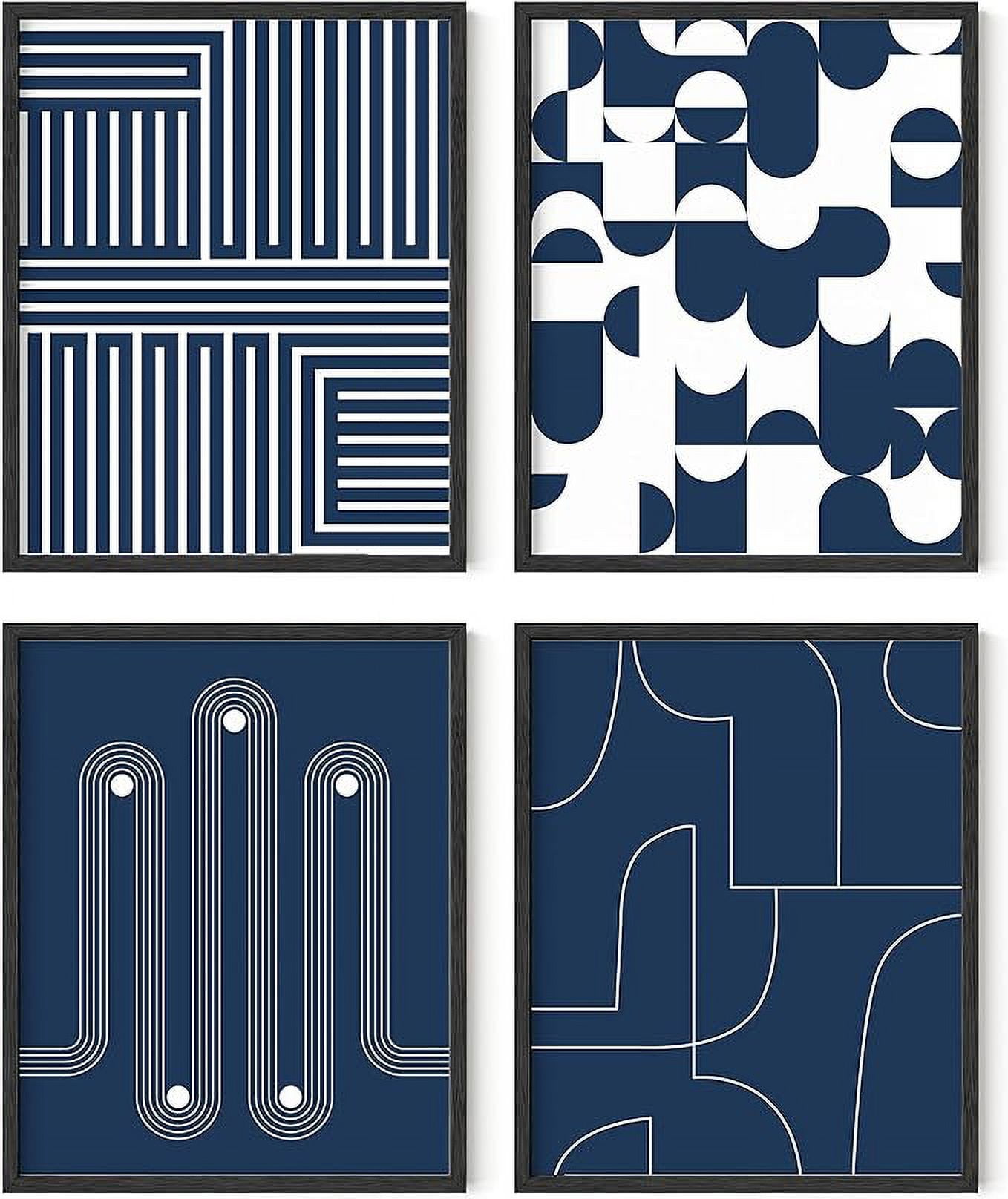 HAUS AND HUES Blue Wall Art Set of 4 Navy Blue Wall Art, Navy Wall Decor, Geometric Wall Art