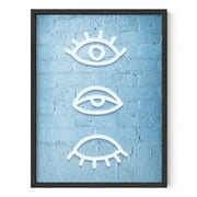 HAUS AND HUES Blue Wall Decor for Teen Girls - Evil Eye Wall Decor and Blue Posters for Dorms Vintage Hawaii Art Travel Poster Hawaii Surfer Room Decor (Blue Wall Eyes, 12x16 Black Framed 12"x16")