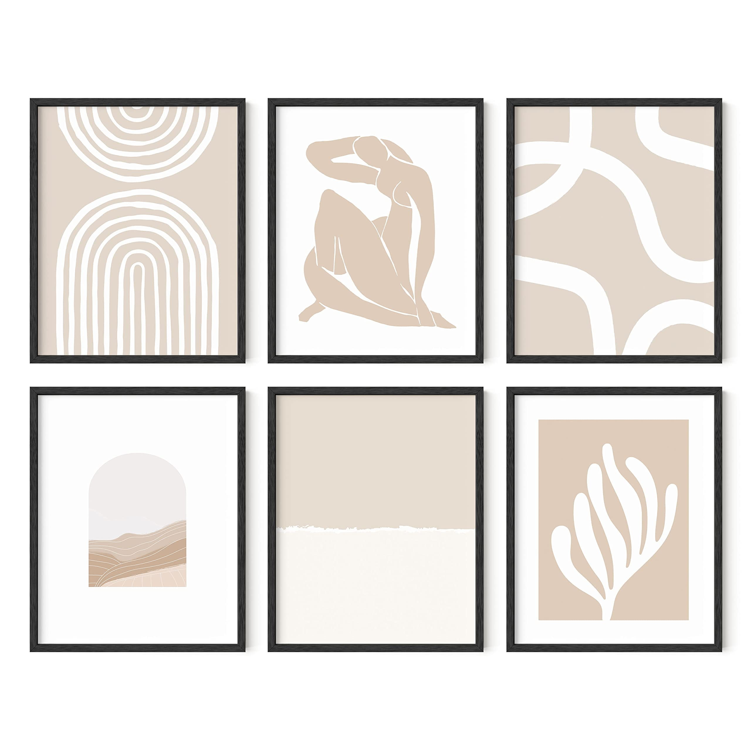 Boho Beige and White Abstract Framed Poster Set
