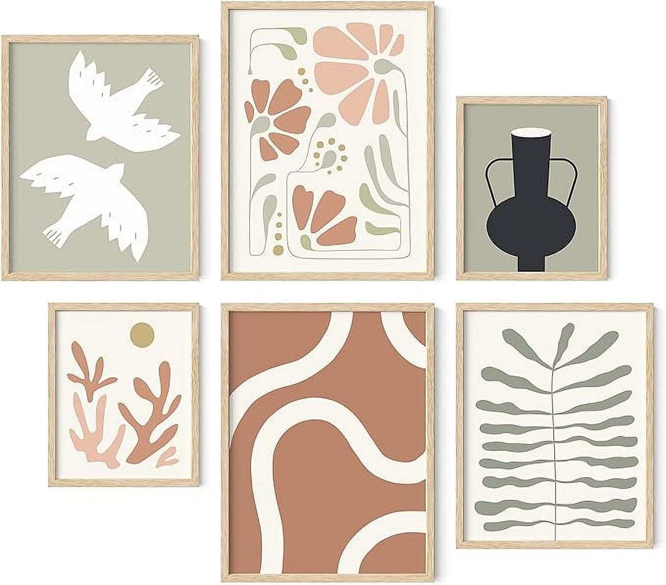 Boho Botanical Coral and Green Framed Wall Art Set