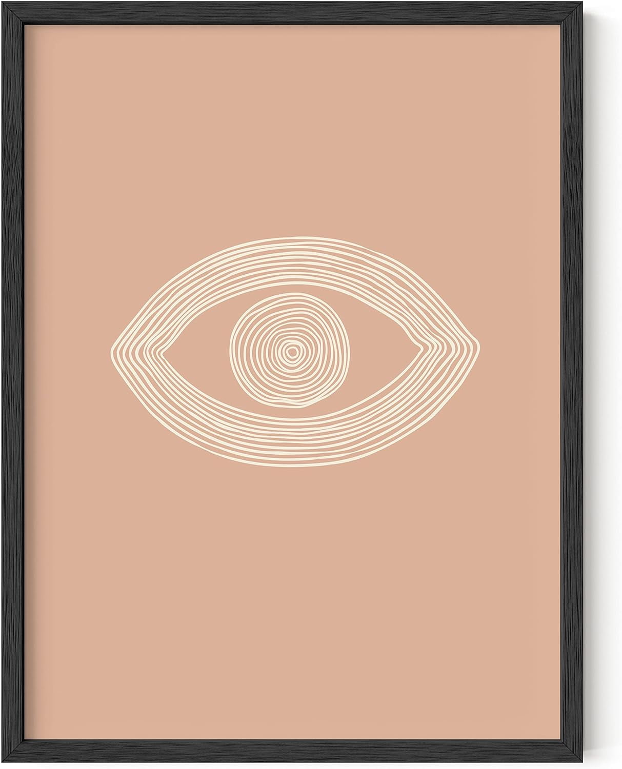 Eye of Sauron Beige Abstract Boho Wall Art with Black Frame, 12x16