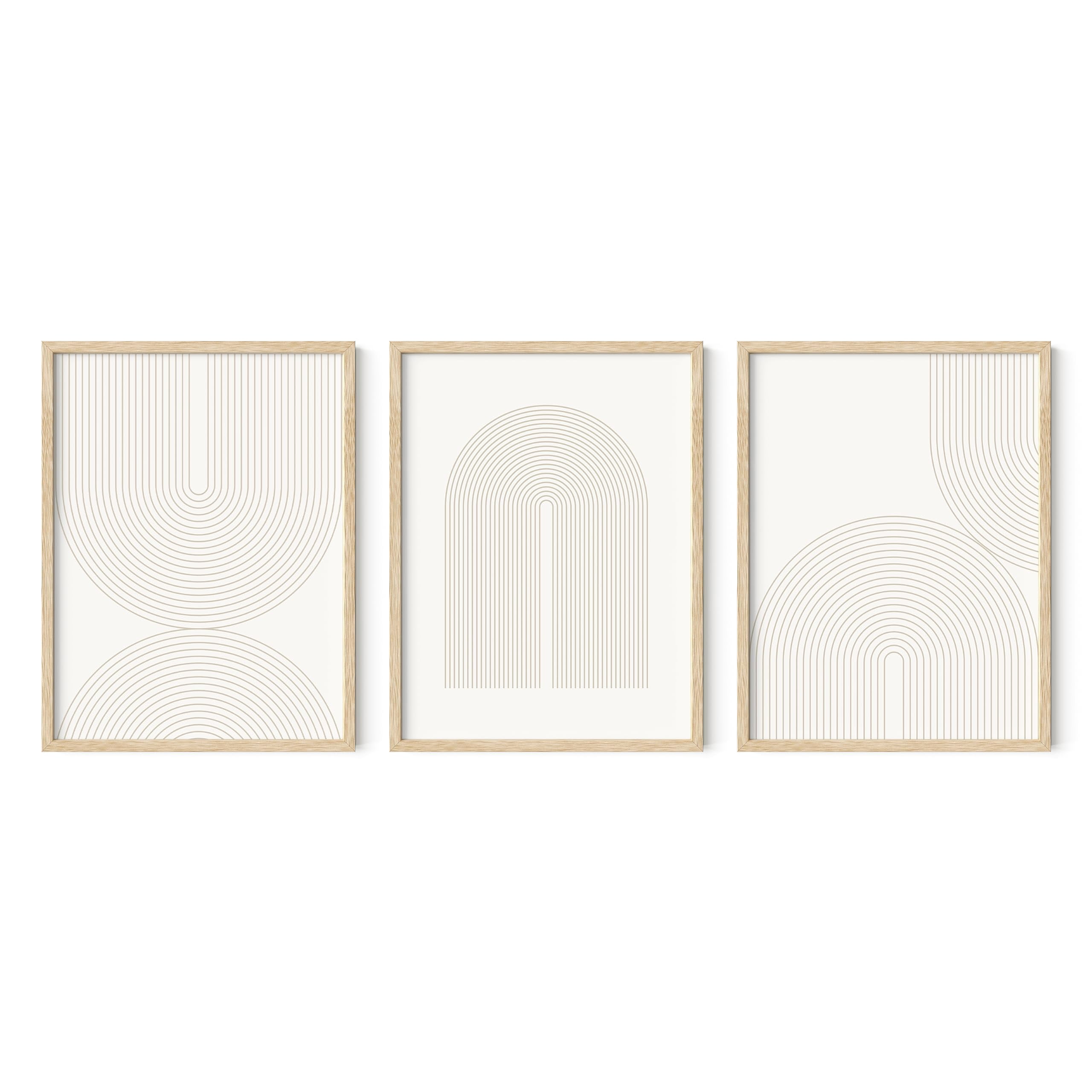Beige Framed Mid Century Modern Abstract Wall Art Set