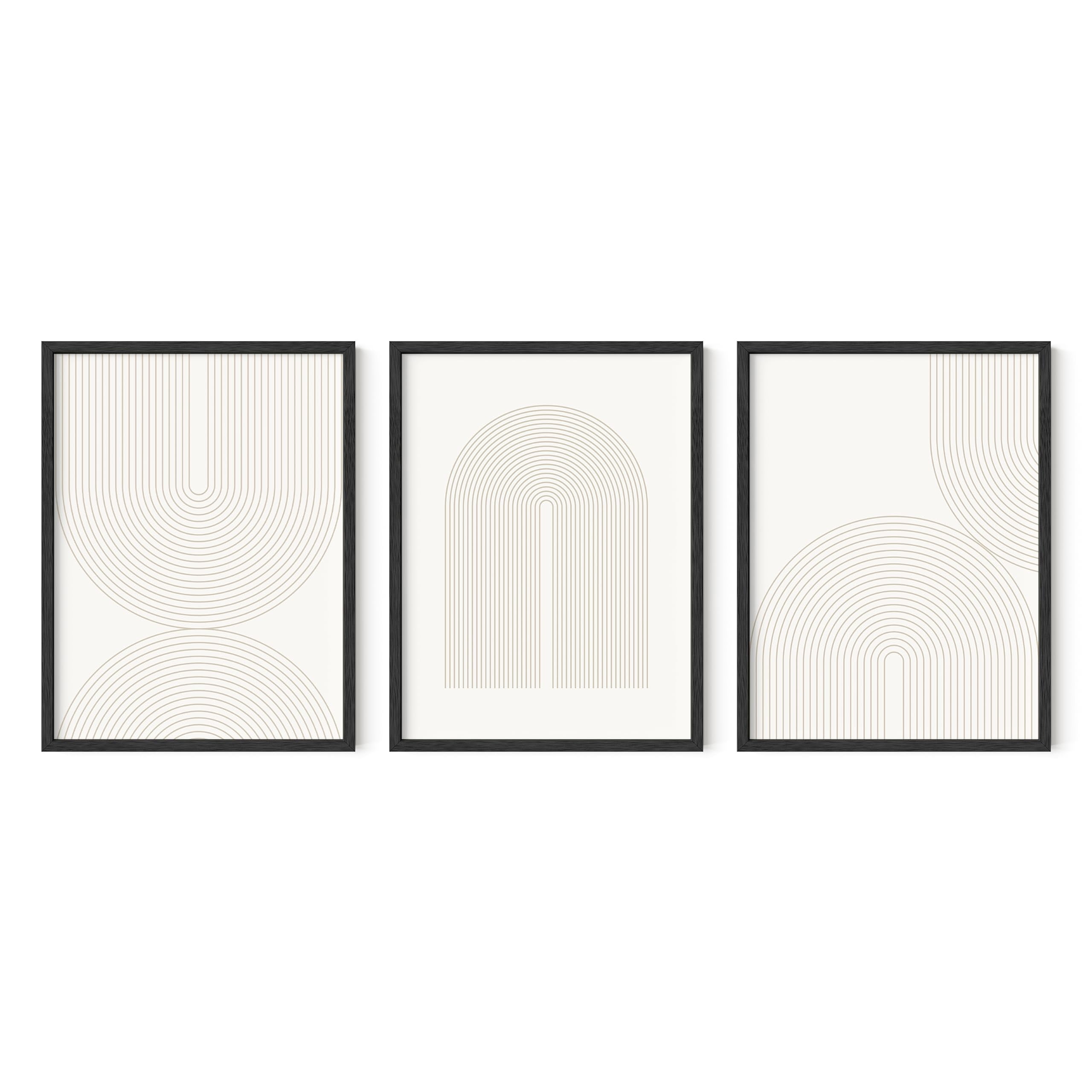 Set of 3 Black Framed Beige Boho Wall Art Prints