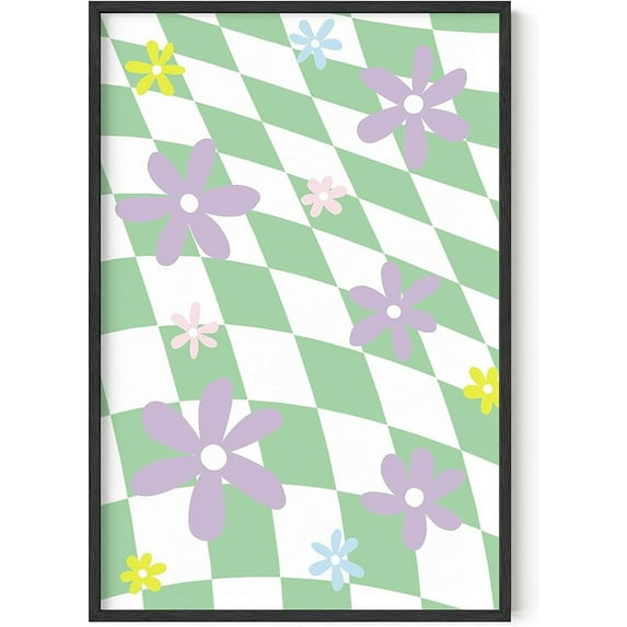 HAUS AND HUES Danish Pastel Aesthetic - Green Wall Art Danish Posters Cute Wall Decor Floral Wall Decor Floral Danish Pastel Room Decor Aesthetic Danish Home Decor (24" x 36" Framed Black)