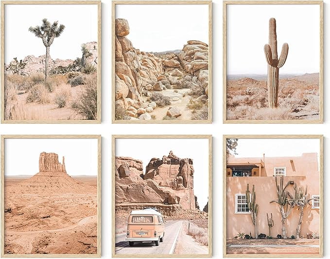 Desert Succulent Beige Framed Wall Art Set of 6