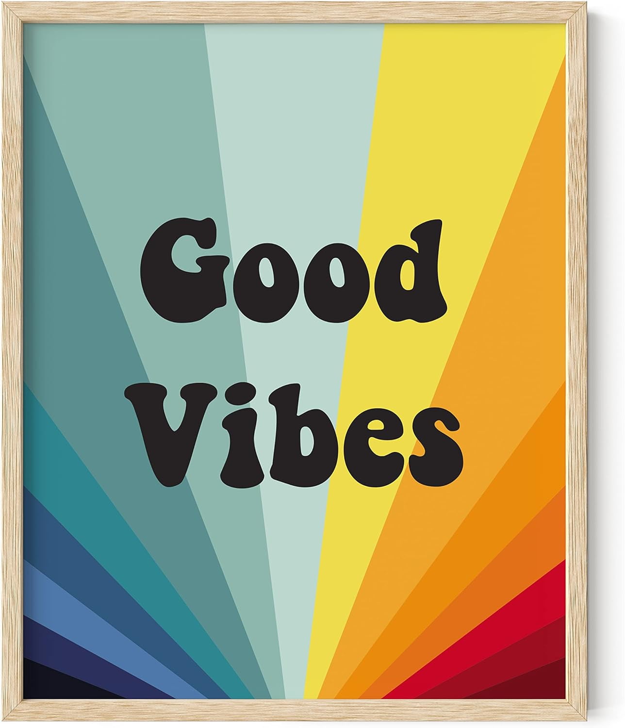 Good Vibes Multicolor Retro Poster with Oak Frame