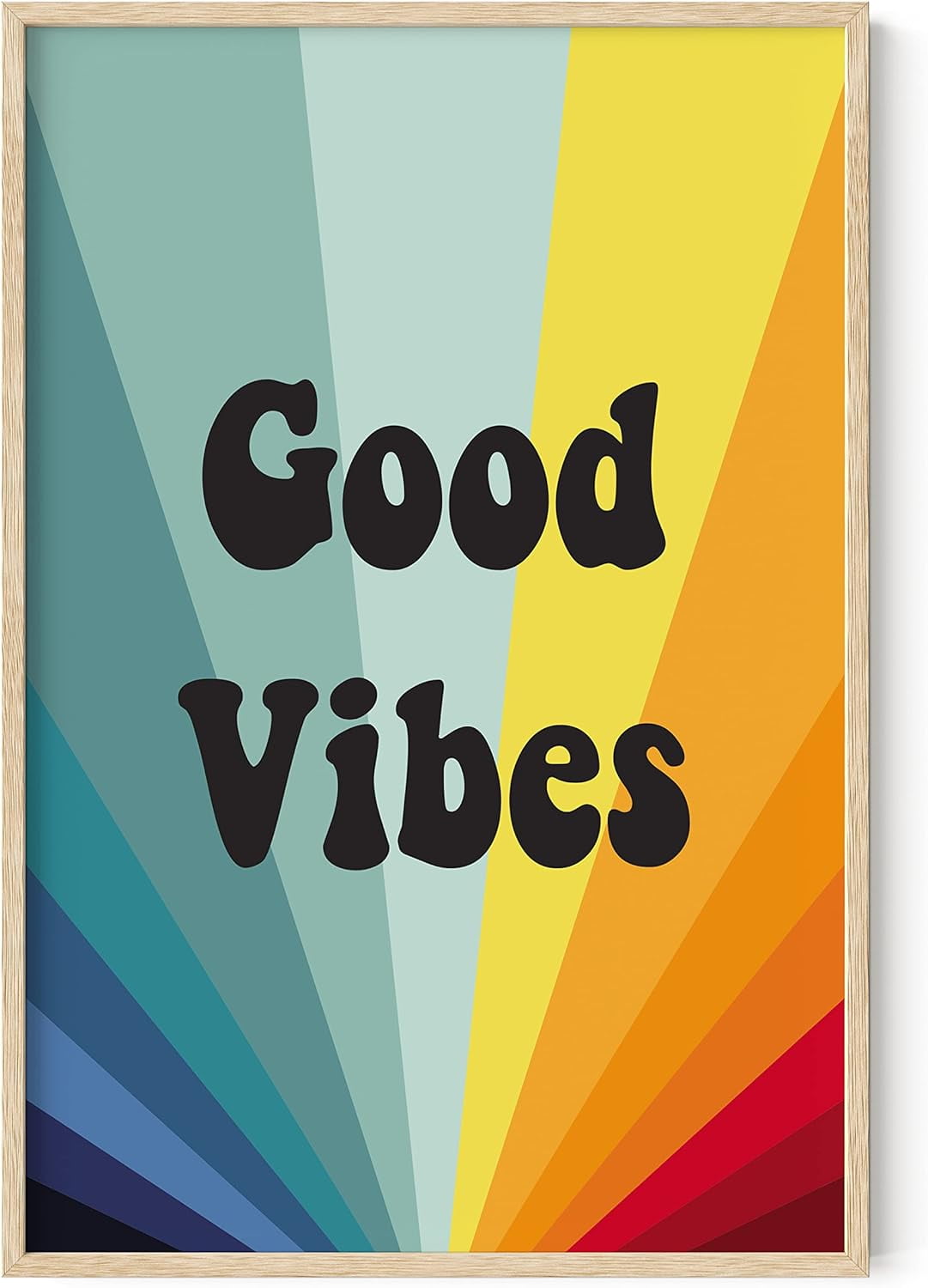 Good Vibes Multicolor Retro Poster with Oak Frame