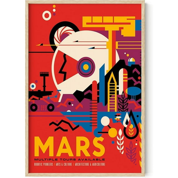 HAUS AND HUES Explore Mars Poster - NASA Print Space Posters Visions Of The Future Posters Nasa Artwork Spacex Poster Sci Fi Print Nasa Jpl Poster Exploration Scifi Mars (Framed Beige 24x36)