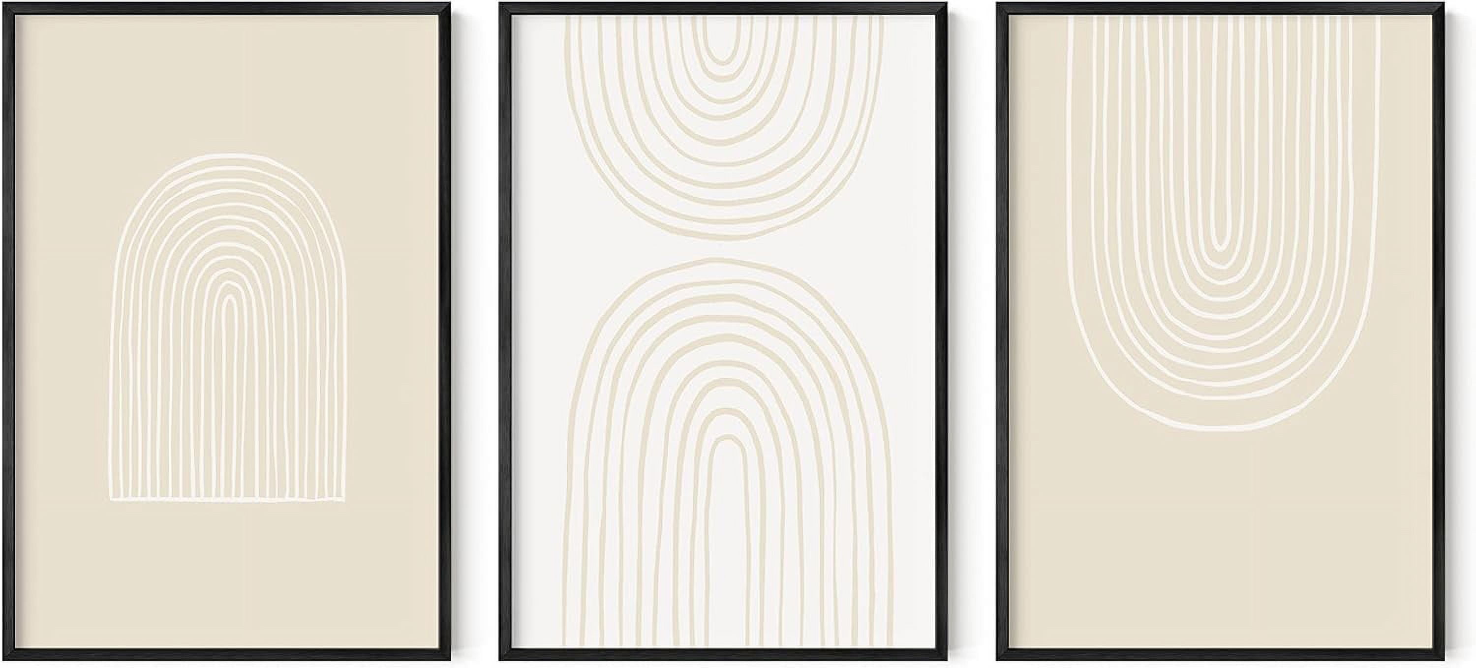 Beige and White Framed Abstract Wall Art Set of 3