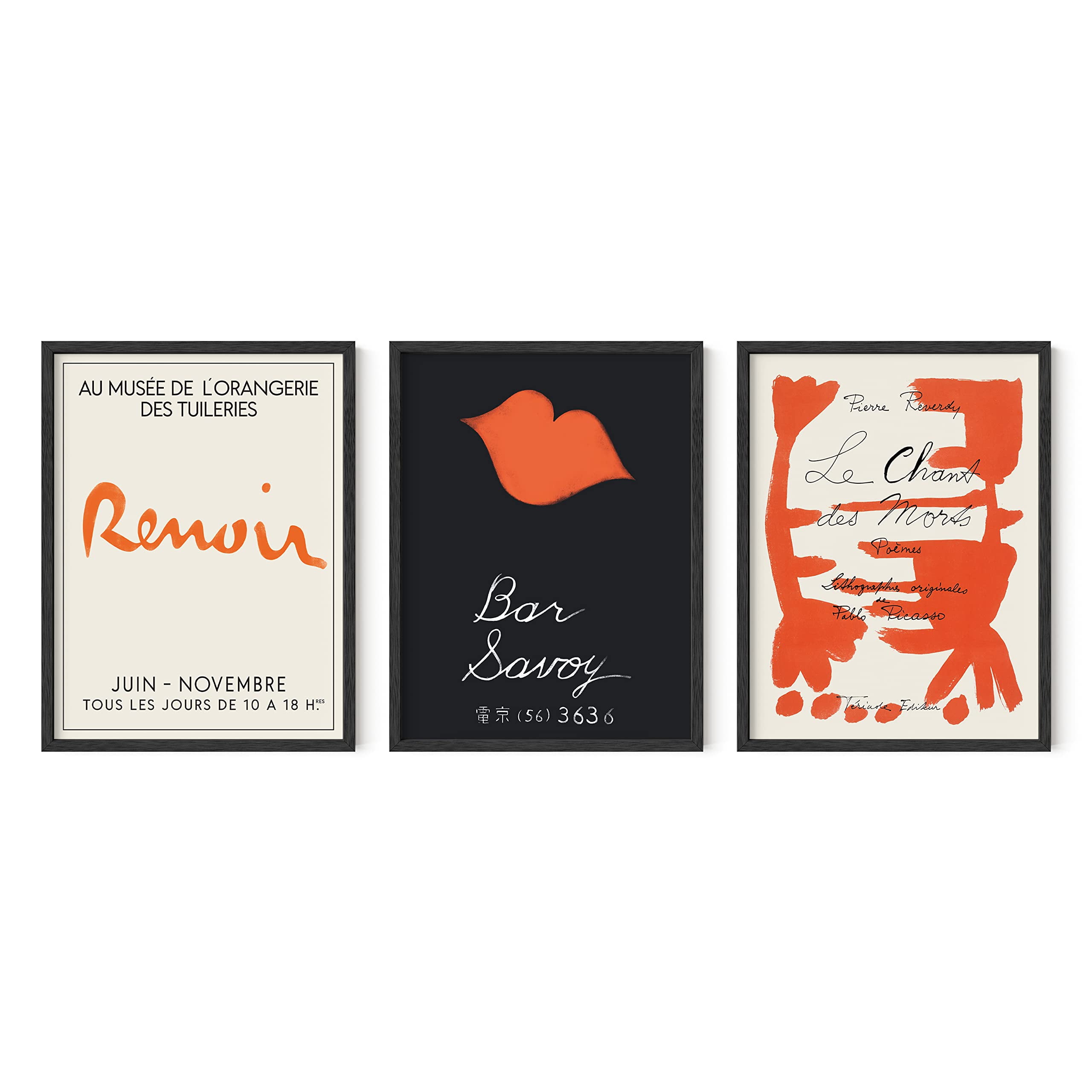 HAUS AND HUES Framed Red Wall Art - Set of 3 Abstract Wall Art for Living Room, Vintage Posters, Famous Paintings Wall Art for Bedroom, Abstract Posters for Room Decor (12x16, BLACK FRAMED)