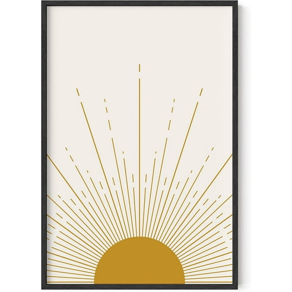 HAUS AND HUES Framed Wall Art Boho, Southwestern Wall Art Framed, Sun Wall Decor, Contemporary Art Prints, Midcentury Wall Art, Contemporary Geometric Mid Century Modern Sun (Framed Black 24x36)