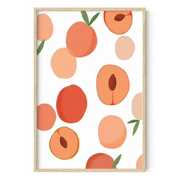 HAUS AND HUES Fruit Art Fruit Picture Wall Art Kitchen Fruit Wall Decor Peach Art Peach Wall Decor Fruit Prints Wall Art for Kitchen Fruit Kitchen Decor Peach Collage (Framed Beige, 24x36)