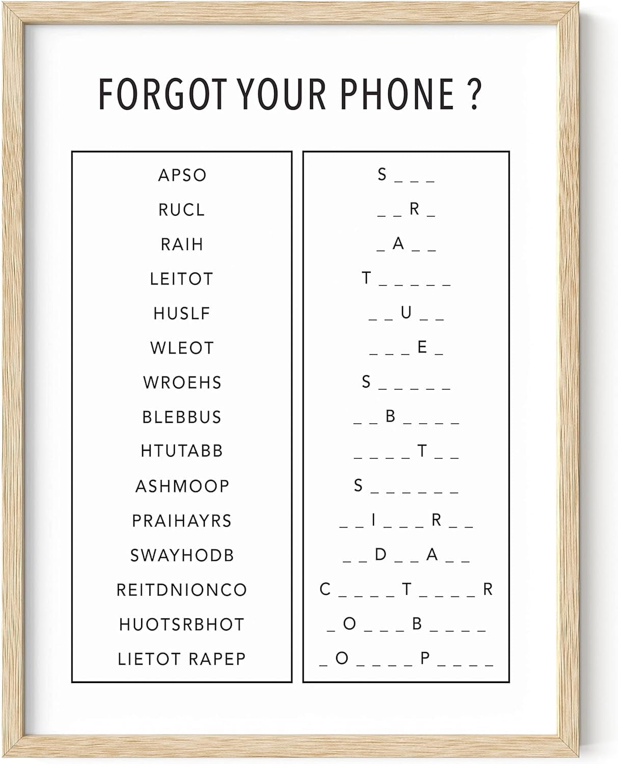 Beige Framed Funny Bathroom Unscramble Wall Art 12x16