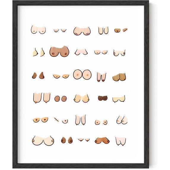 HAUS AND HUES Funny Bathroom Wall Art – Bathroom Wall Art Decor Bathroom Prints Funny Bathroom Art Posters Bathroom Artwork For Wall Funny Bathroom Pictures Fun Boobs Poster (Framed Black 16"x20")