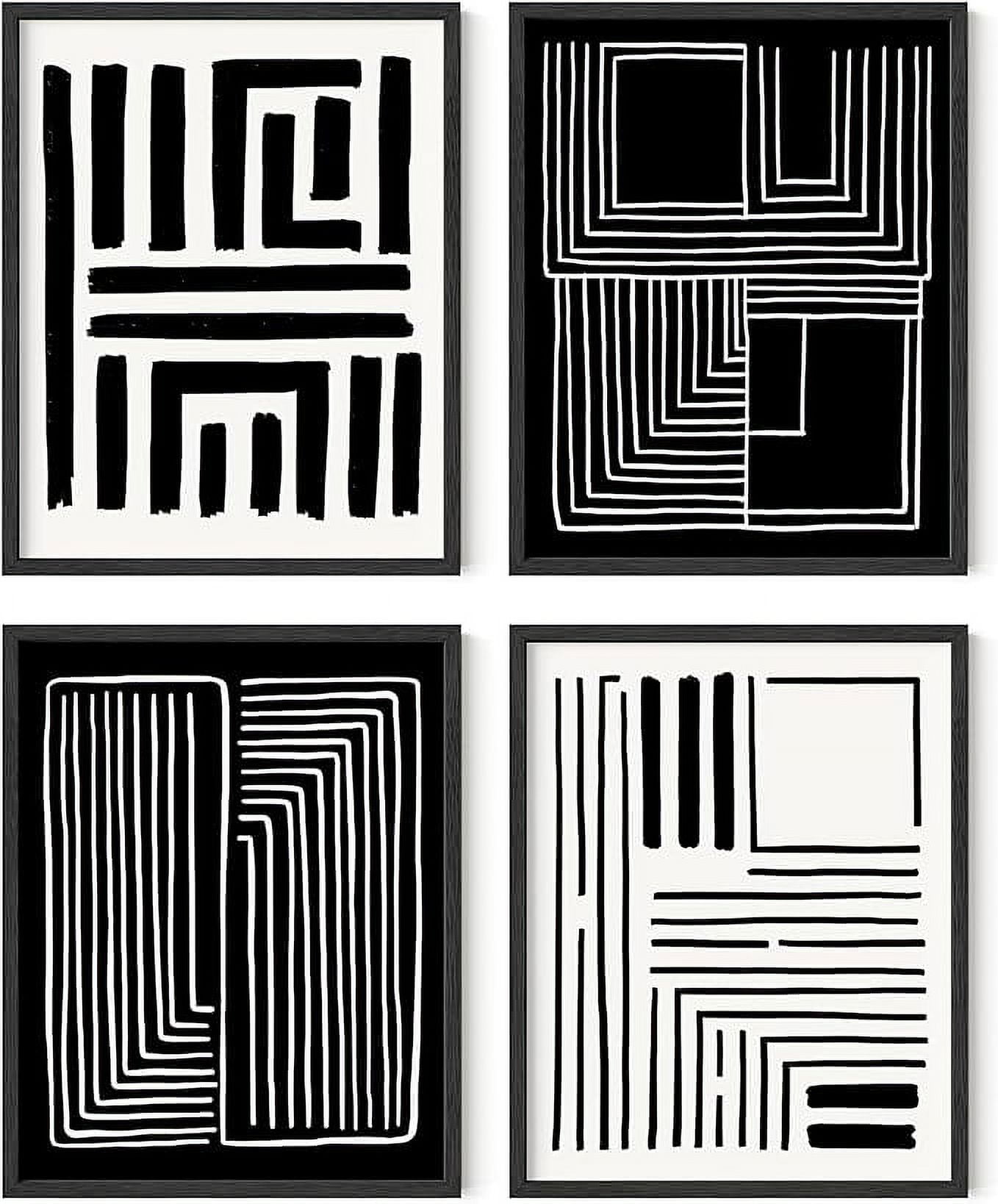 Set of 4 Black and White Abstract Geometric Posters
