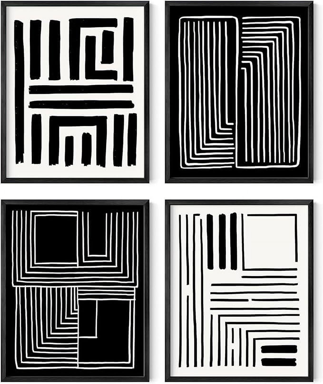 Set of 4 Black and White Geometric Abstract Posters
