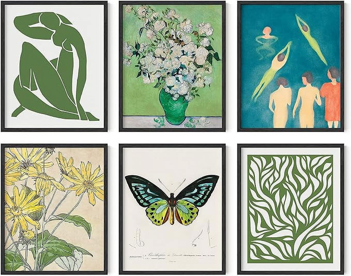 Green and Beige Vintage Art Prints Set of 6