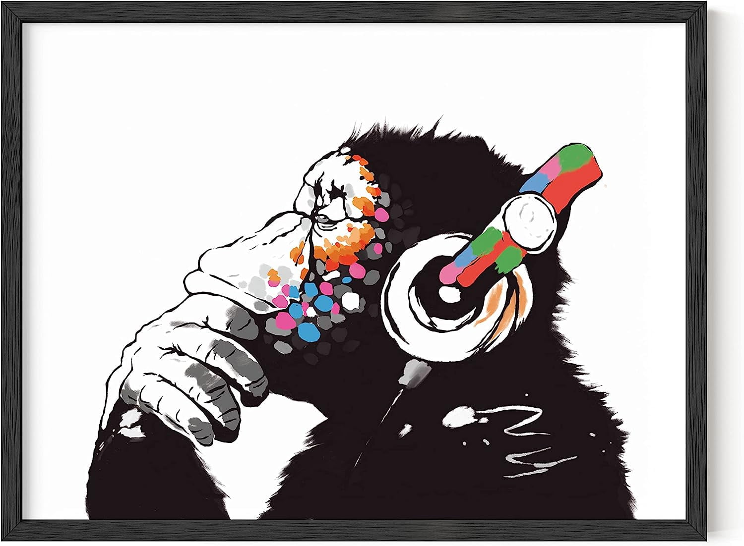Banksy Chimp Street Art Poster with Solid Oak Frame