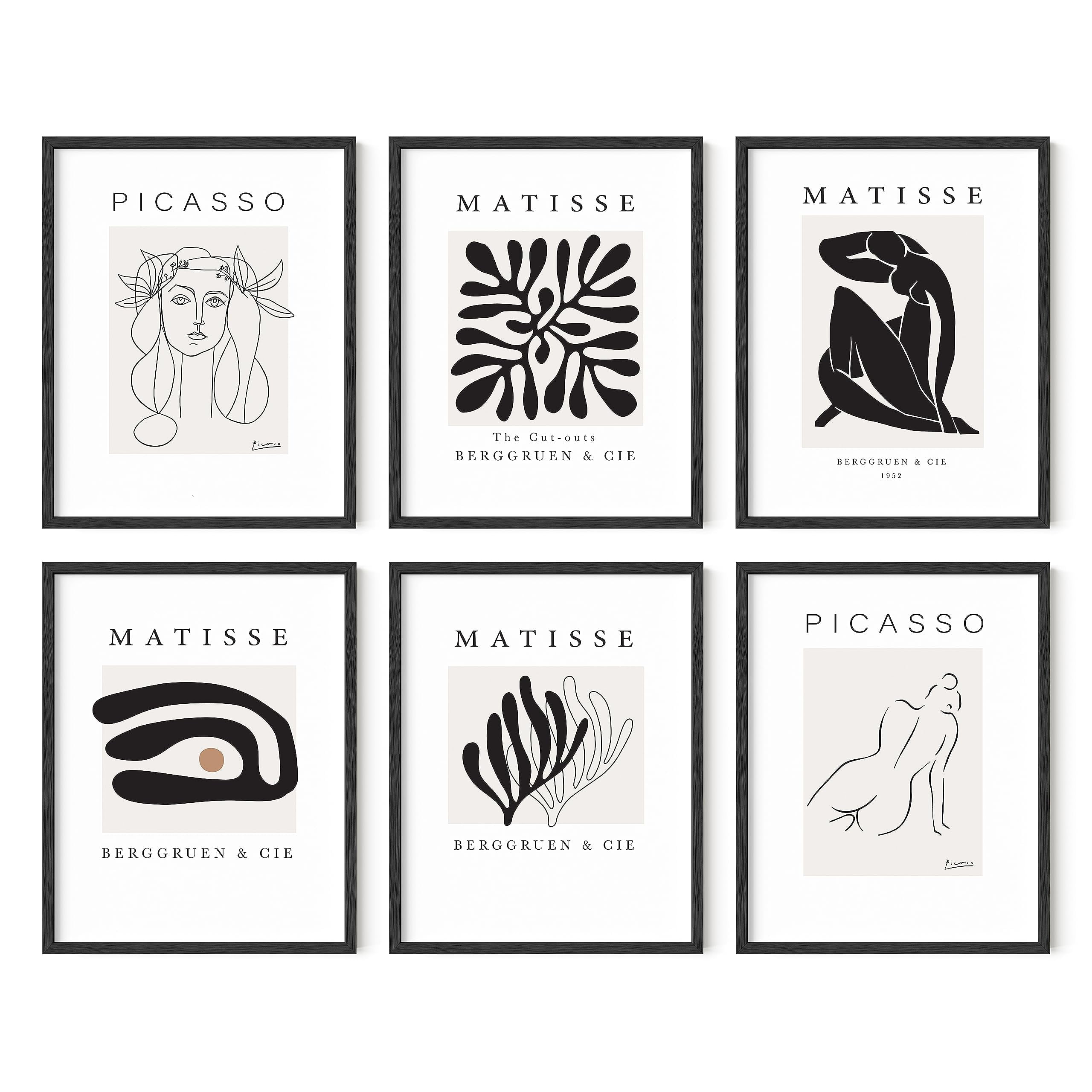 Set of 6 Black Framed Abstract Art Prints