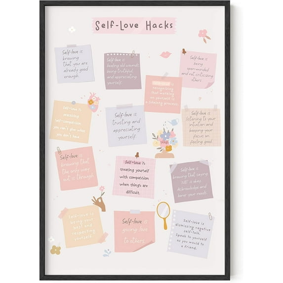 HAUS AND HUES Inspirational Quotes Wall Art - Daily Affirmations For Women, Inspirational Poster For Teen Girls, Self Love Hacks Quote Poster, Motivational Poster Individual Print (Framed Black 24x36)