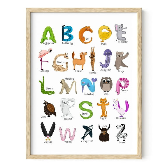 HAUS AND HUES Kids Alphabet Art Print - 12"x16" - Framed Beige